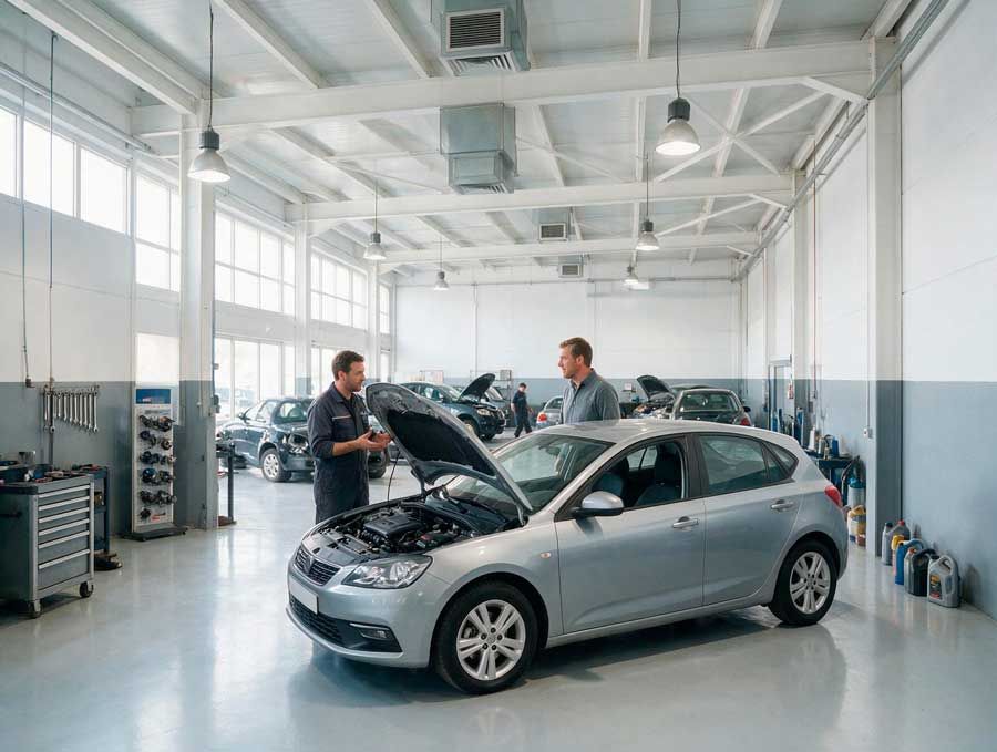 Entrada del taller Auto Guixeres M.R. en el polígono Les Guixeres de Badalona
